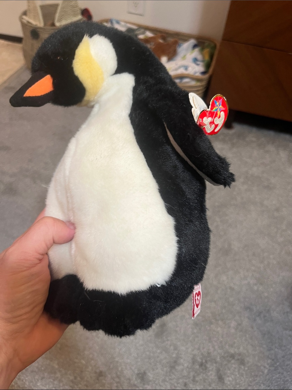 Ty Plush Emperor Penguin in Black, White, Yellow and Orange